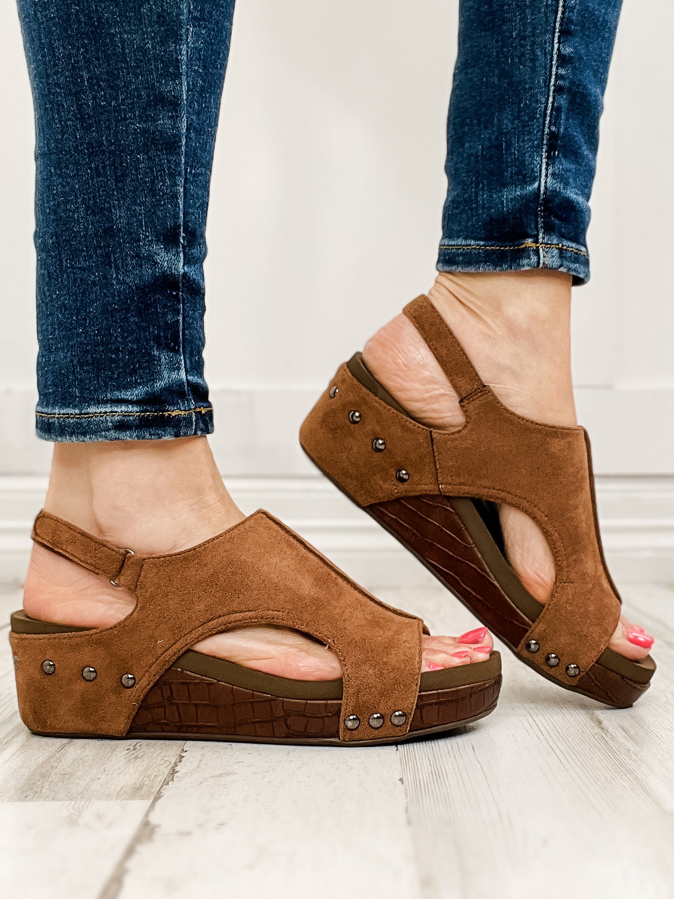 Corkys Volta II Wedge Sandals in BROWN SUEDE CROCO