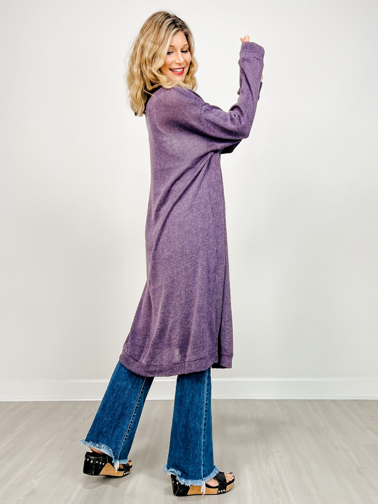 Lightweight Long Cardigan Sweater in VIOLET DREAM