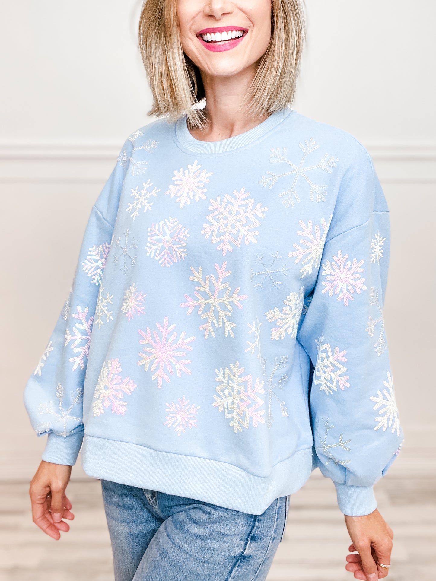 Queen of Sparkles Light Blue Iridescent Snowflakes Sweatshirt