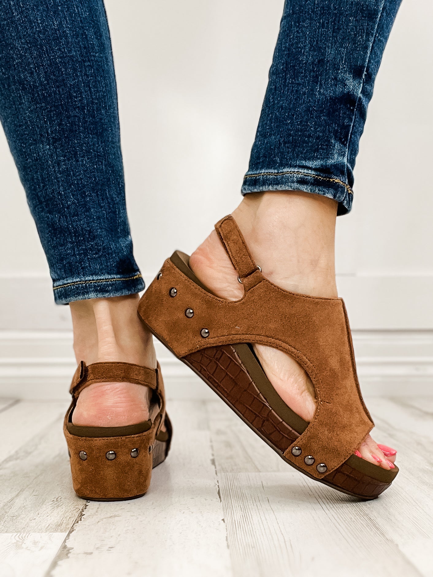 Corkys Volta II Wedge Sandals in BROWN SUEDE CROCO