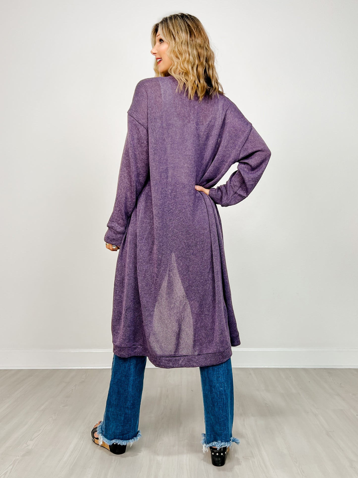 Lightweight Long Cardigan Sweater in VIOLET DREAM