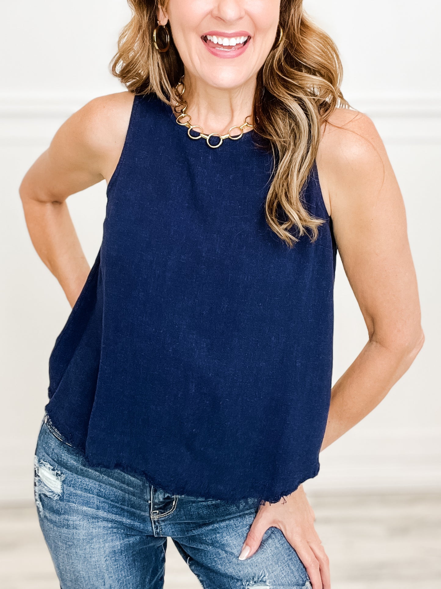 Frayed Edge Sleeveless Dressy Tank Top Emma Lou s Boutique