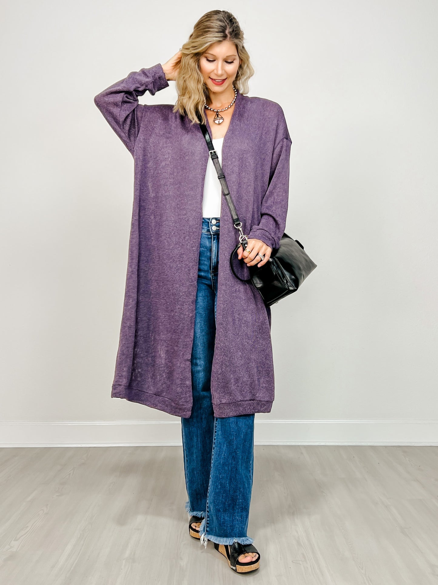 Lightweight Long Cardigan Sweater in VIOLET DREAM