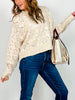Open Knit Long Sleeve Sweater with Round Neckline