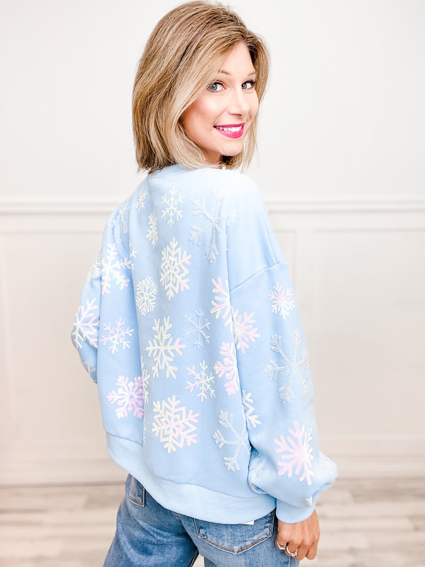 Queen of Sparkles Light Blue Iridescent Snowflakes Sweatshirt