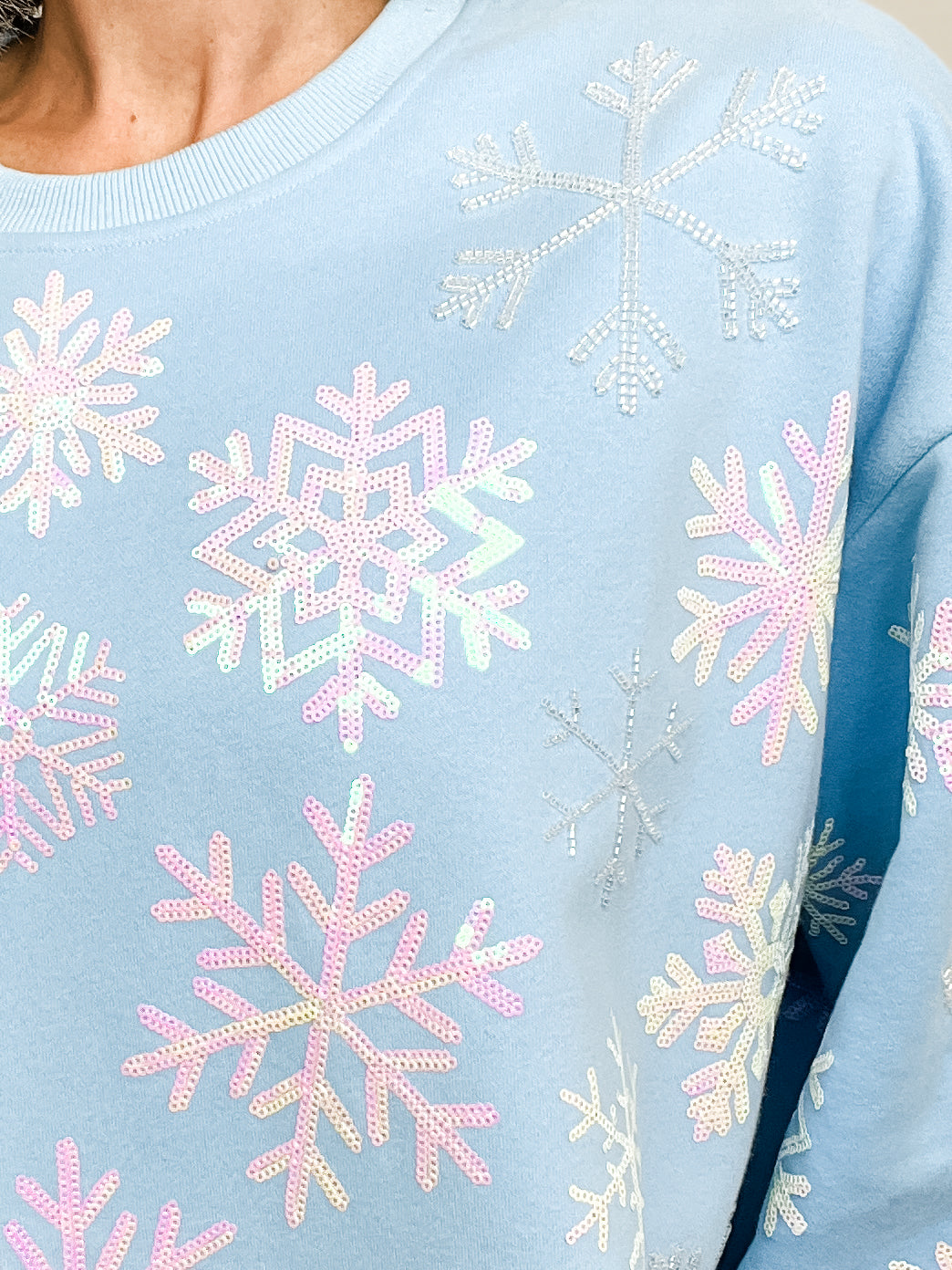 Queen of Sparkles Light Blue Iridescent Snowflakes Sweatshirt