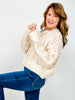 Open Knit Long Sleeve Sweater with Round Neckline