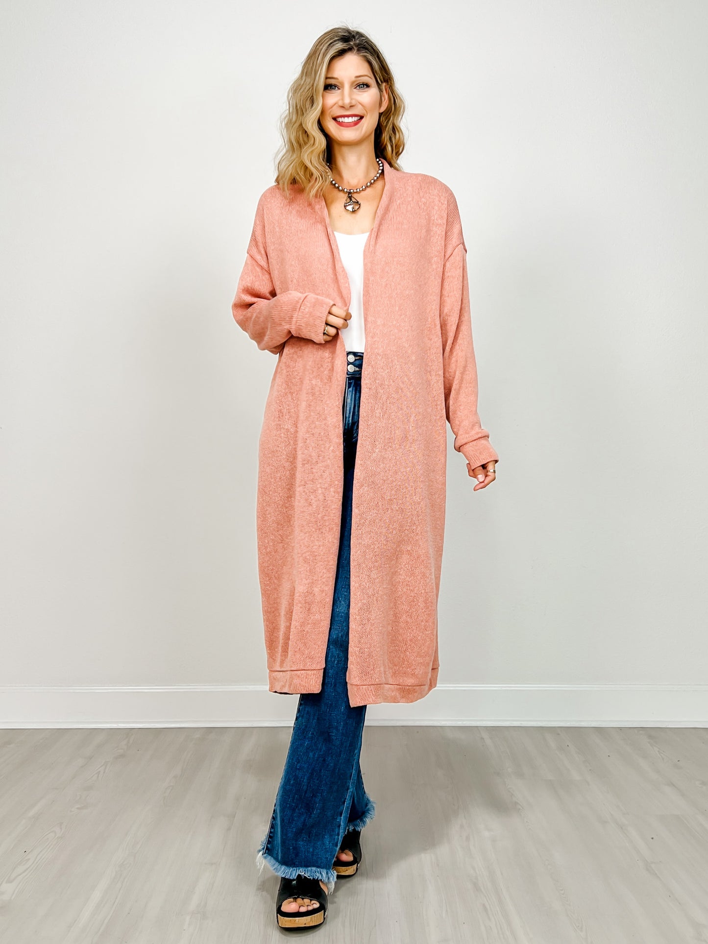 Lightweight Long Cardigan Sweater in DESERT BLUSH