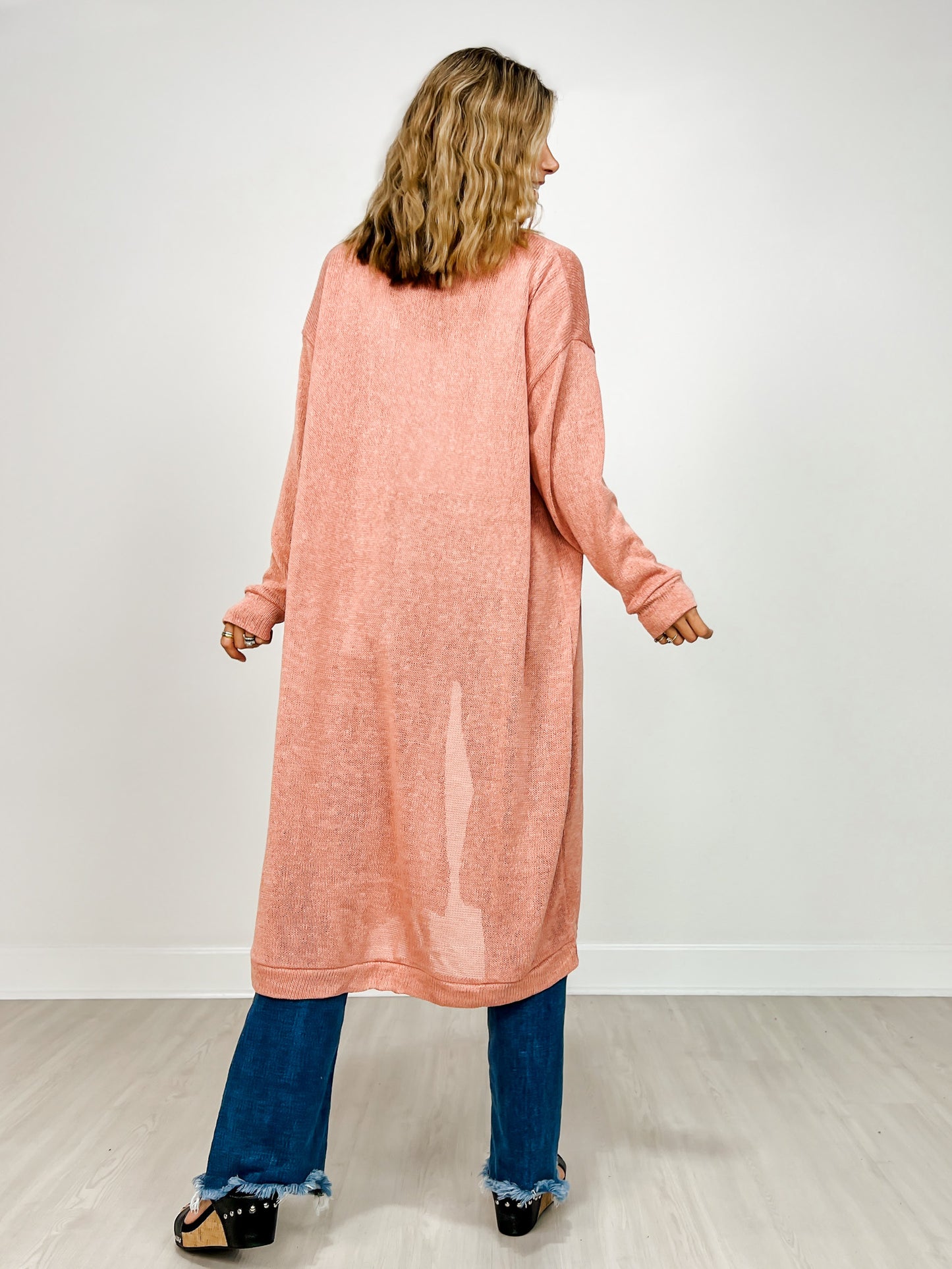 Lightweight Long Cardigan Sweater in DESERT BLUSH