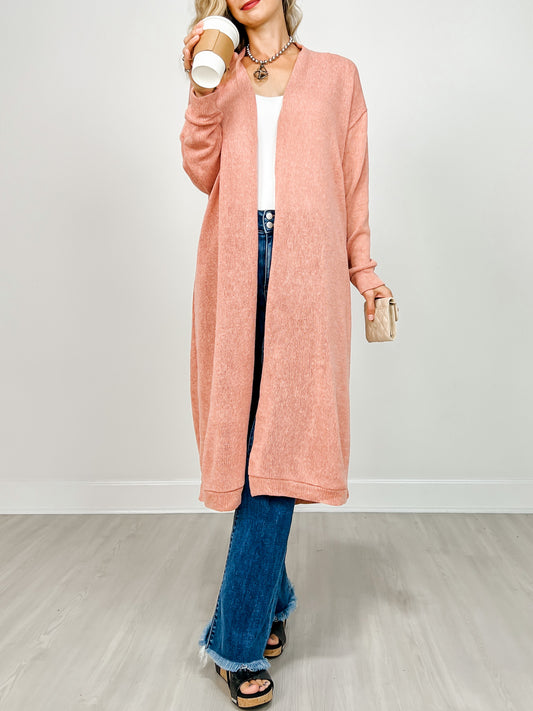 Lightweight Long Cardigan Sweater in DESERT BLUSH
