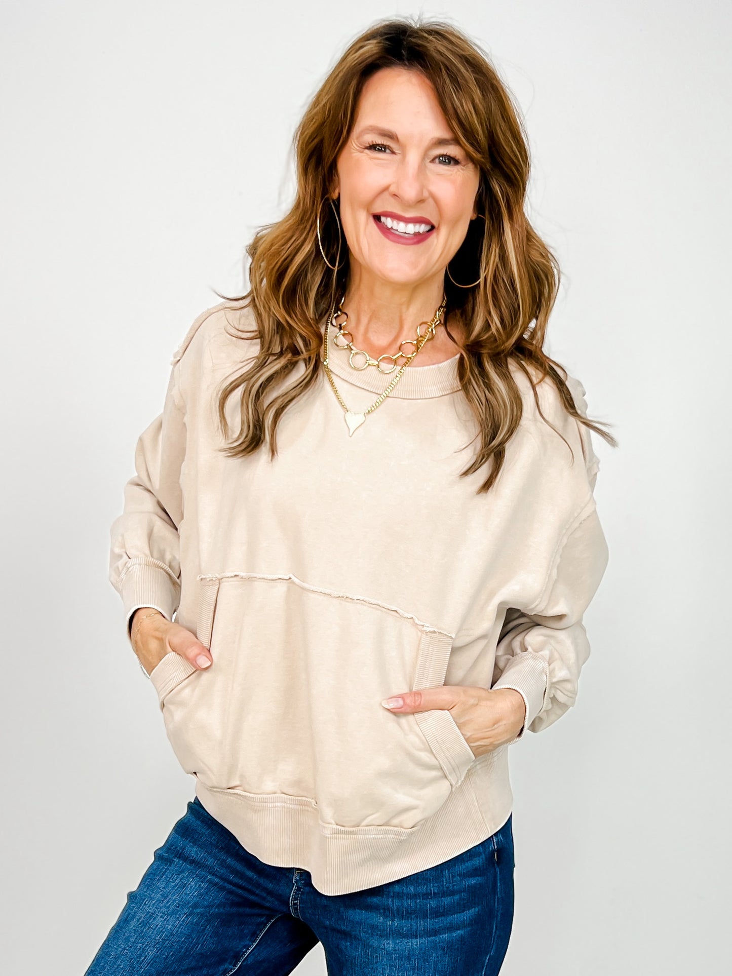 Kangaroo Pouch Knit Top with Back Star Detail