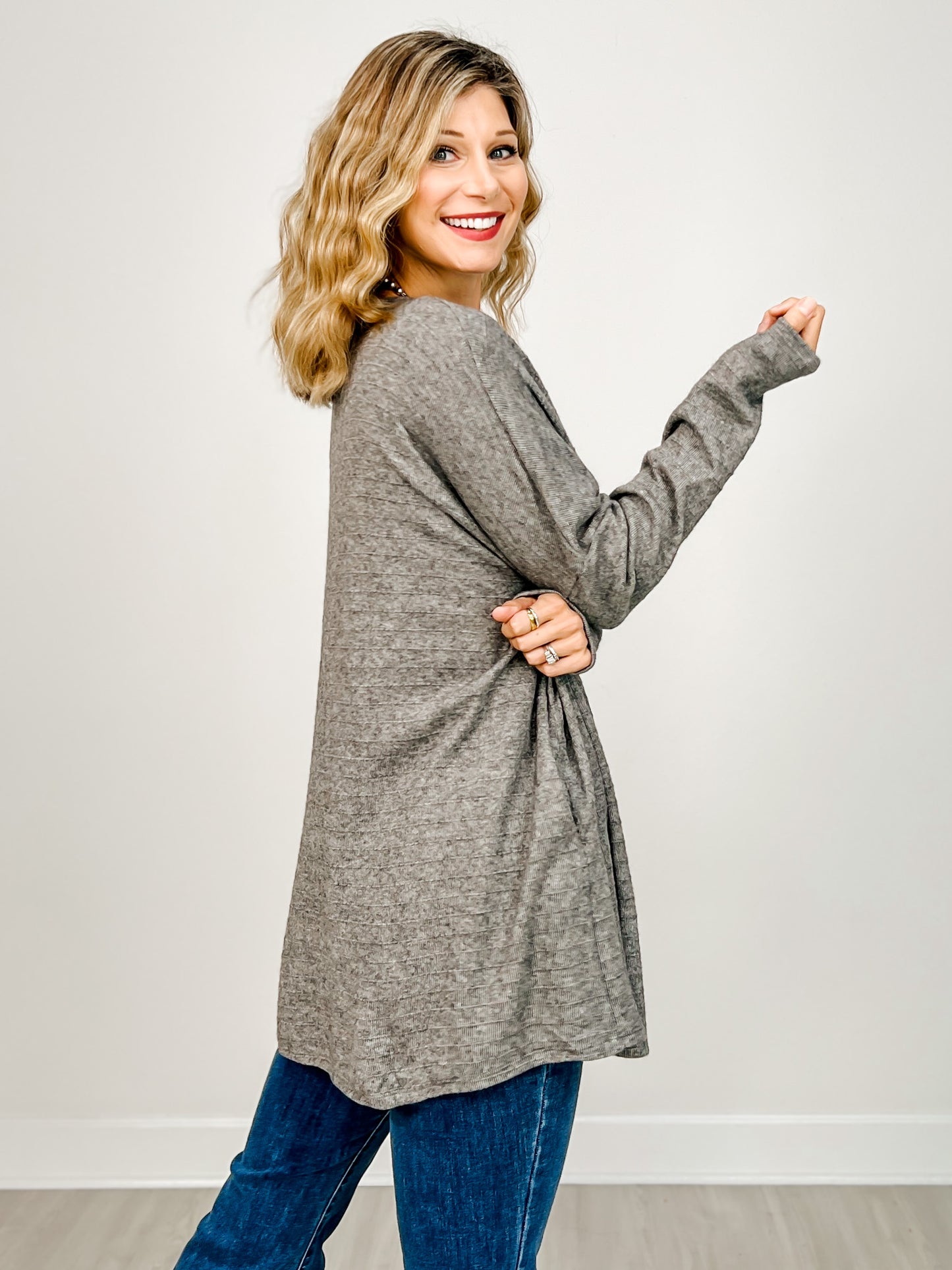 Hacci Striped Two-Piece Sleeveless Top with Matching Cardigan