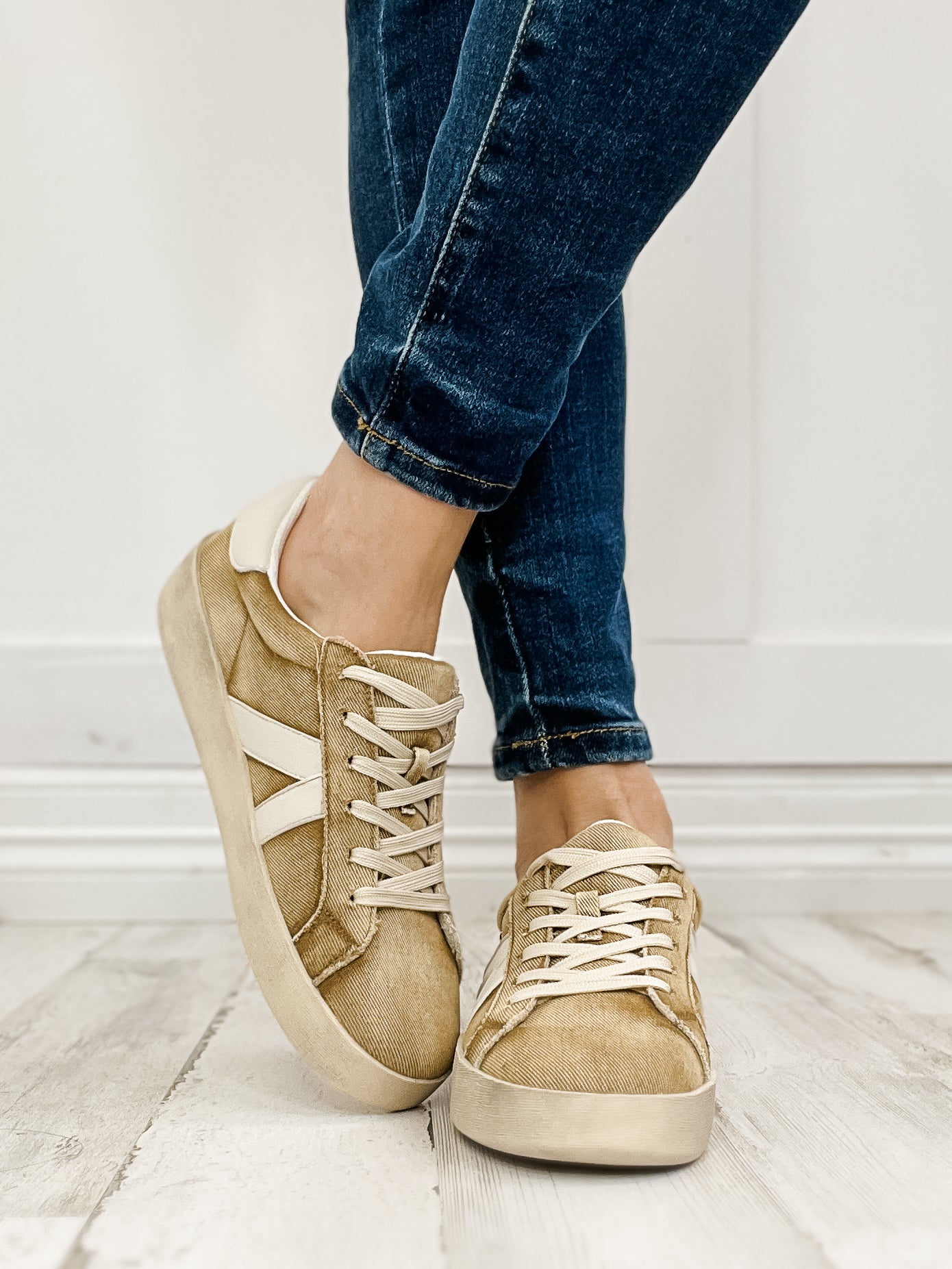 Corkys No Chaser Tennis Shoes in Washed Tan Denim