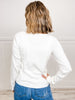 Long Sleeve Solid Woven Top with Pearl and Rhinestone Embellished Details