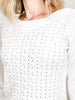 Long Sleeve Solid Woven Top with Pearl and Rhinestone Embellished Details