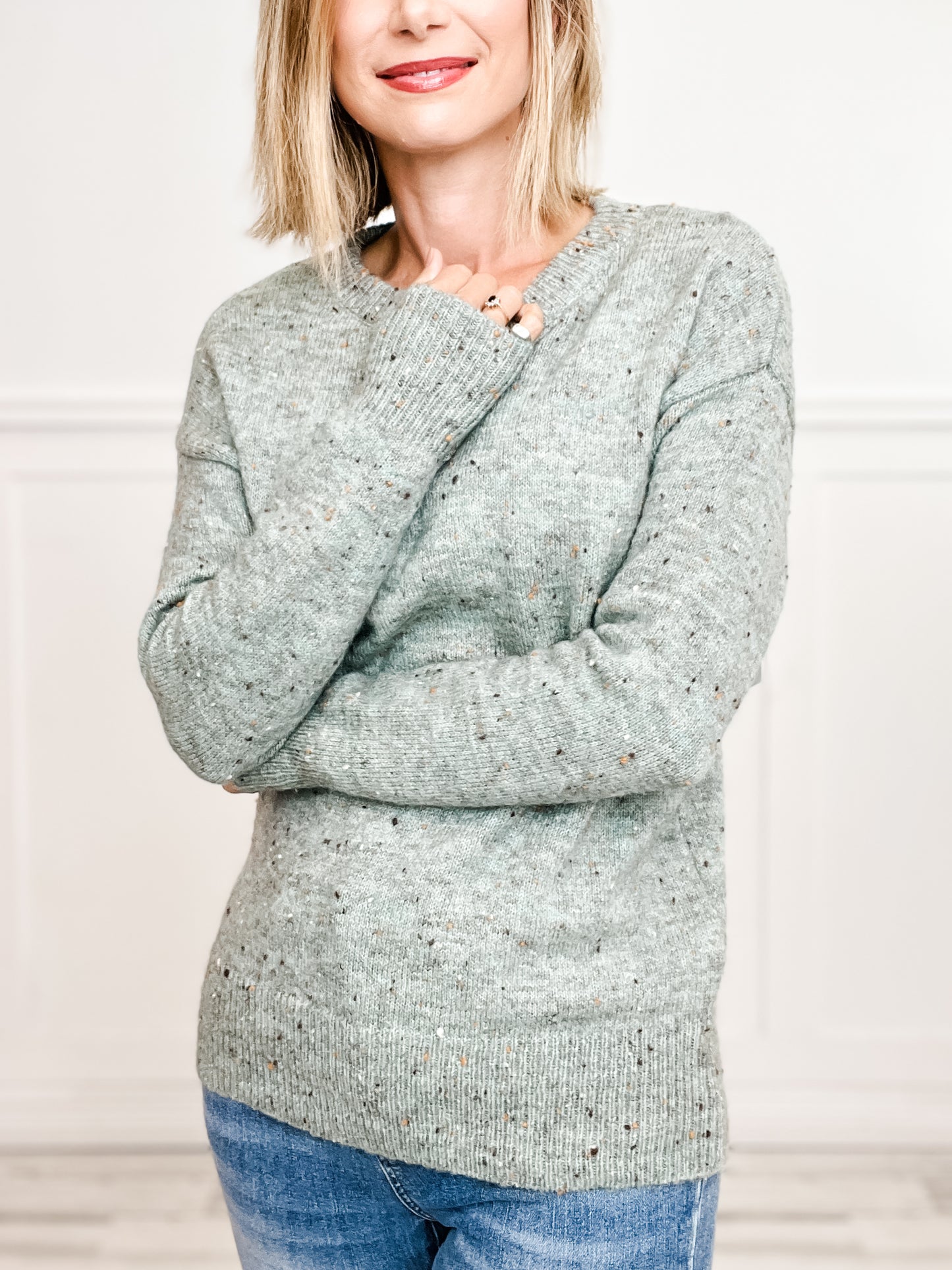 Sprinkles Yarn Crew Neck Pullover Sweater Top