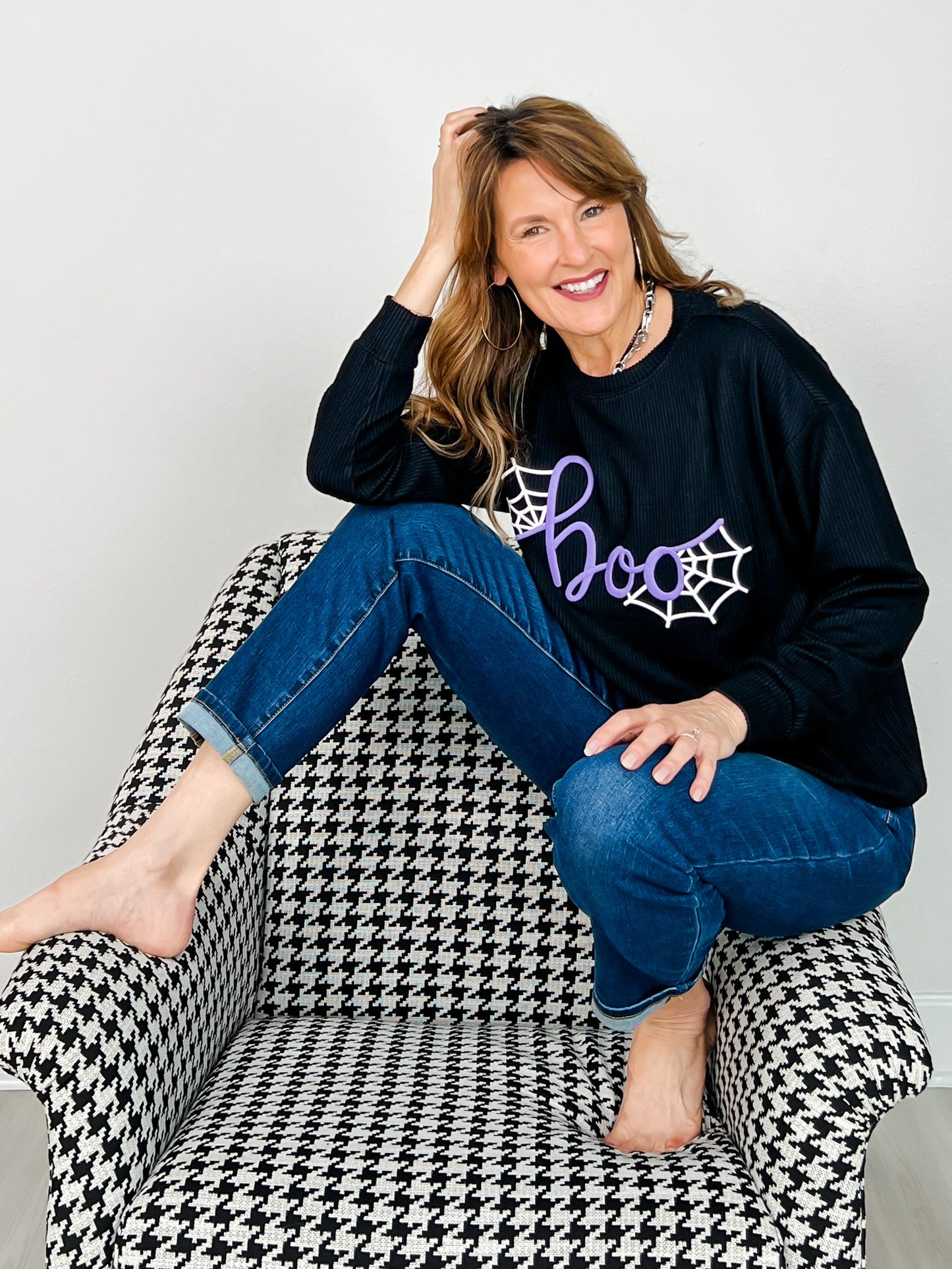 ELB Exclusive BOO Long Sleeve Ribbed Top