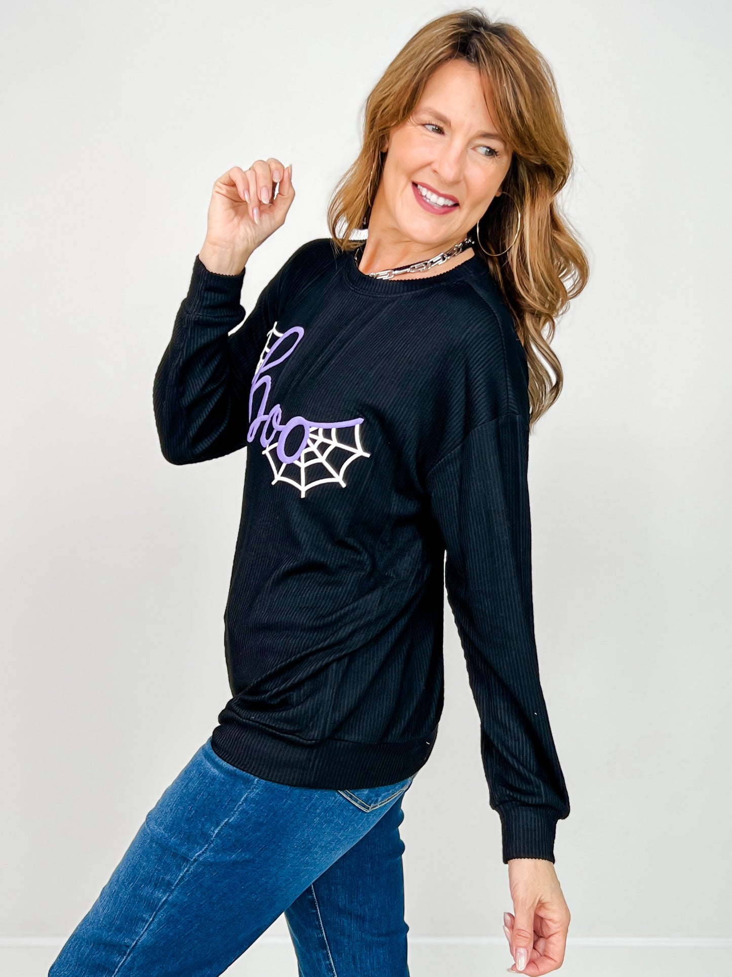 ELB Exclusive BOO Long Sleeve Ribbed Top