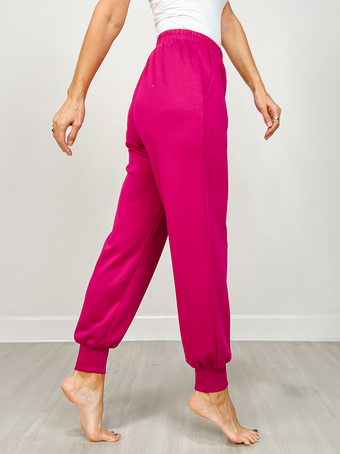 High Waist Solid Knit Elastic Waist Jogger