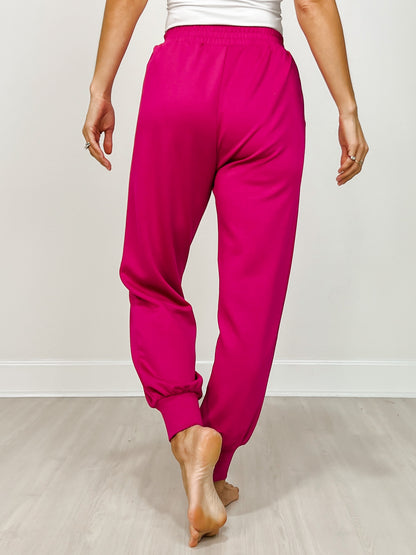 High Waist Solid Knit Elastic Waist Jogger