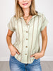 Pinstripe Short Cuff Sleeve Button Down Top