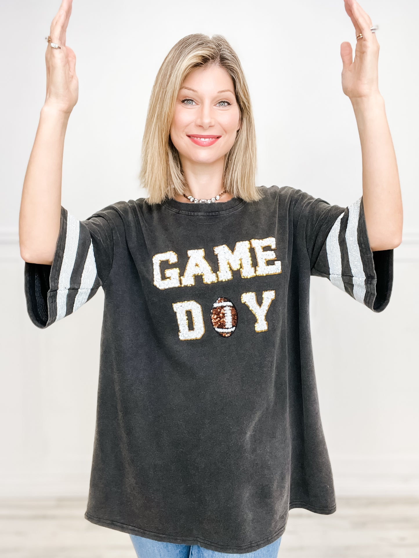 Three Quarter Length Sleeves Game Day Applique Dress