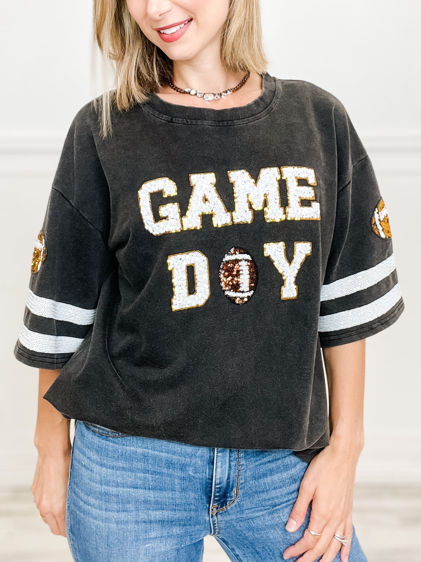 Three Quarter Length Sleeves Game Day Applique Dress