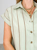 Pinstripe Short Cuff Sleeve Button Down Top