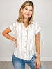 Pinstripe Short Cuff Sleeve Button Down Top