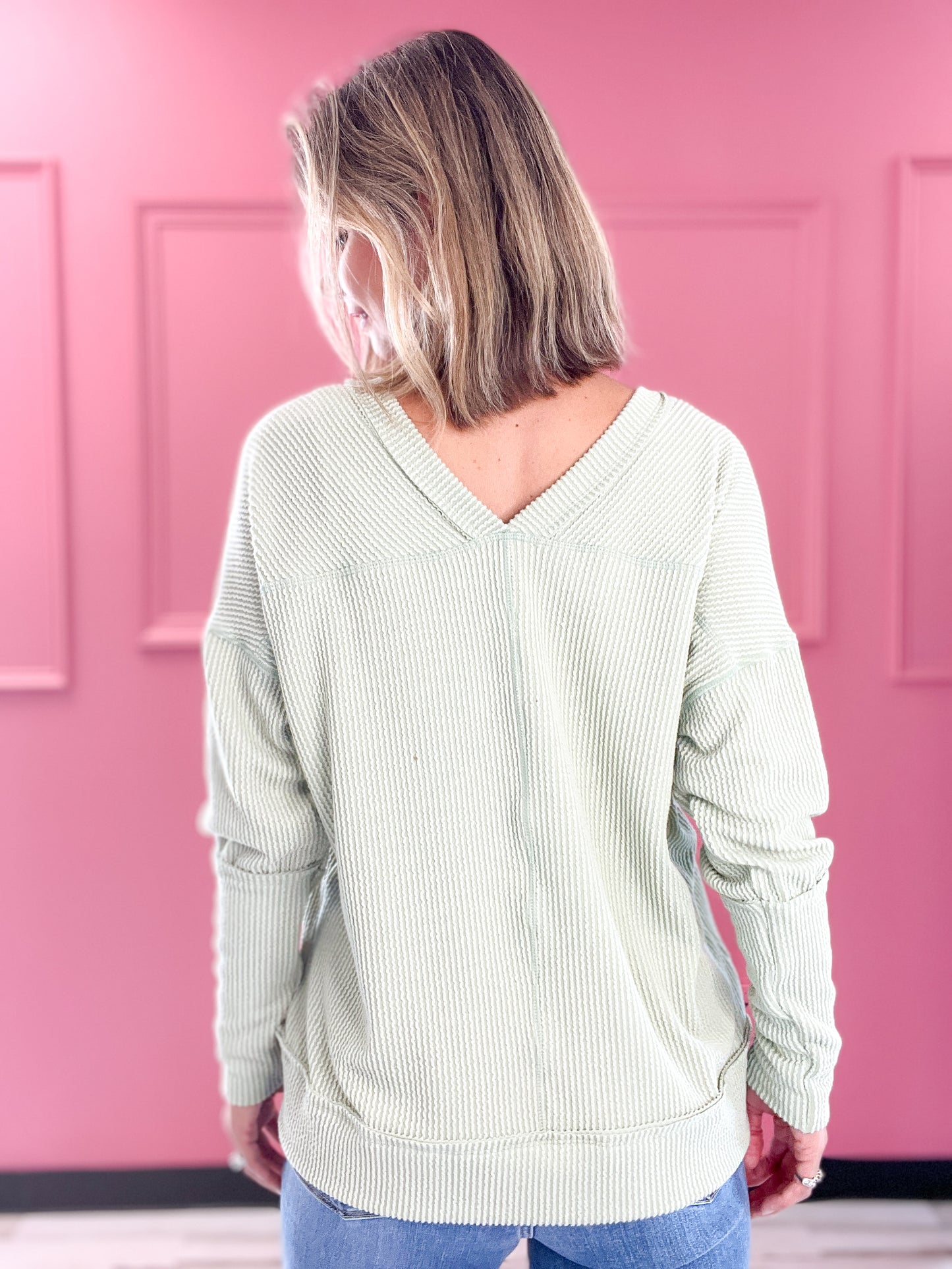 Two-Toned Ribbed Pullover Top