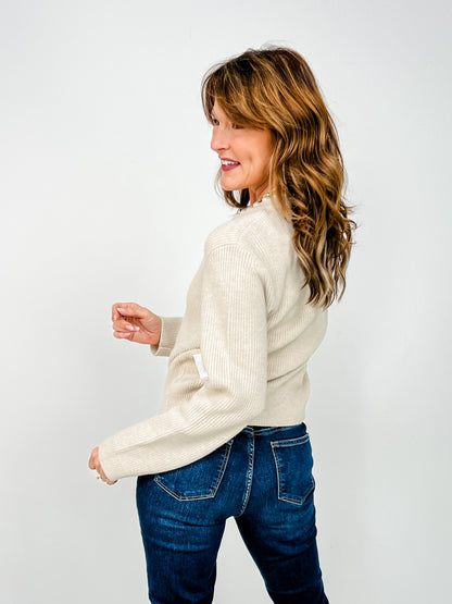 Pearl Lined Neckline Button Down Knit Cardigan