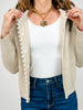 Pearl Lined Neckline Button Down Knit Cardigan