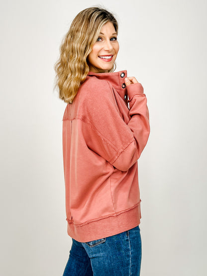 Grommet Neckline Long Sleeve Top with Ribbed Cuffs