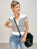 Striped Gold Snap Button Short Sleeve Polo Top