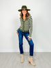 Button Down Front Striped Long Sleeve Cardigan