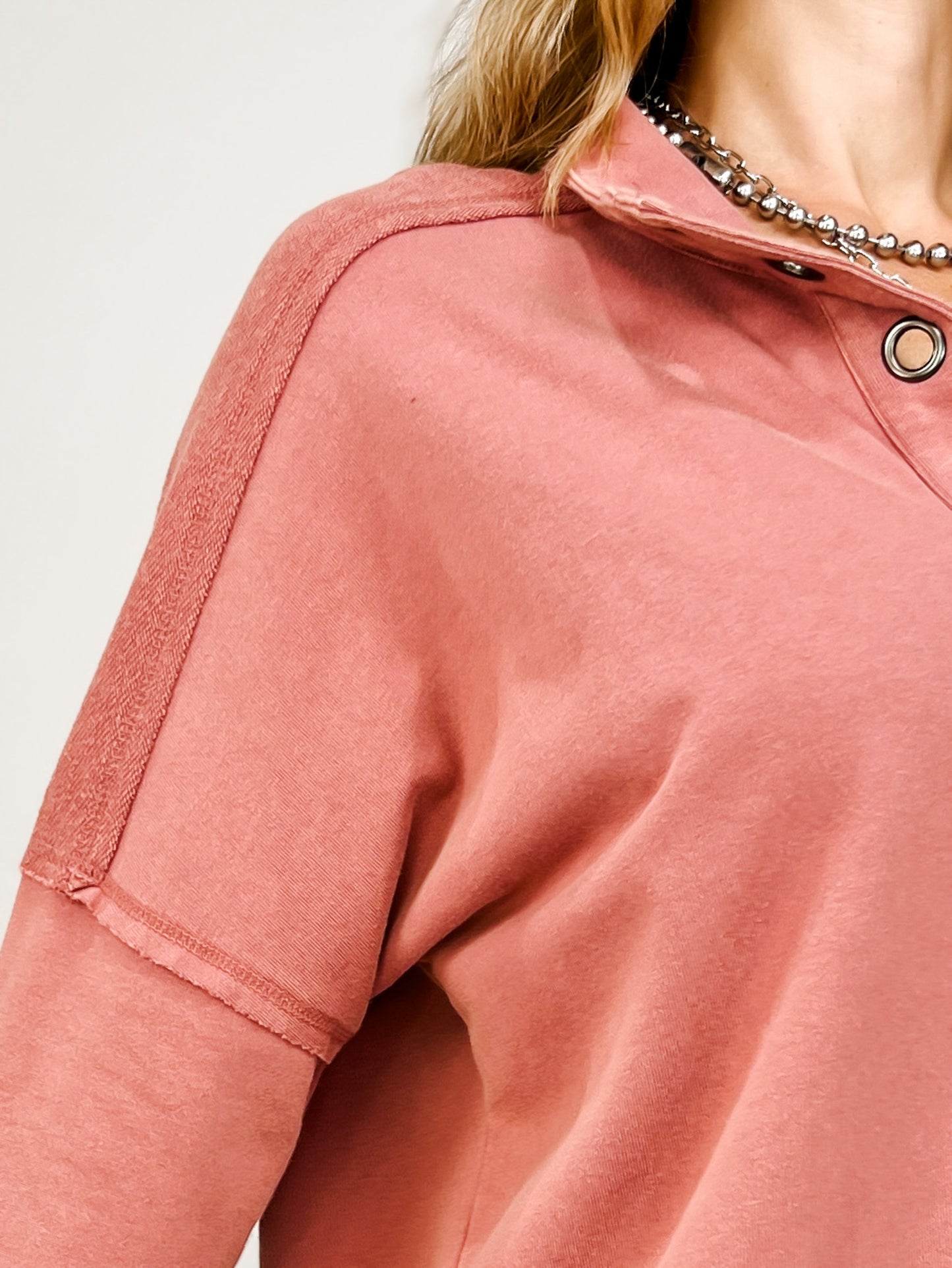 Grommet Neckline Long Sleeve Top with Ribbed Cuffs