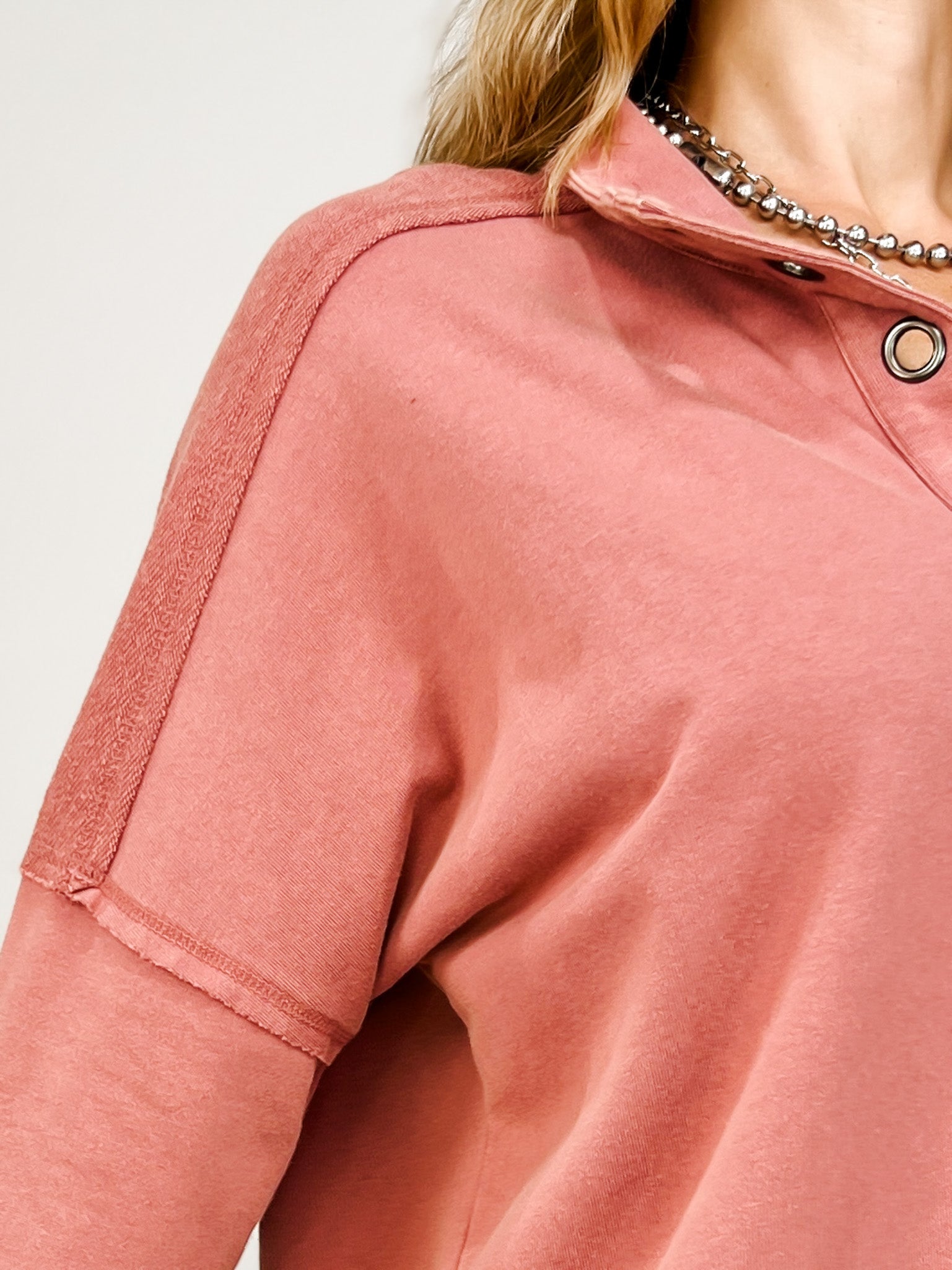 Grommet Neckline Long Sleeve Top with Ribbed Cuffs
