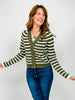 Button Down Front Striped Long Sleeve Cardigan