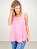 Textured Detail Relaxed Fit Round Neckline Sleeveless Top in PINK