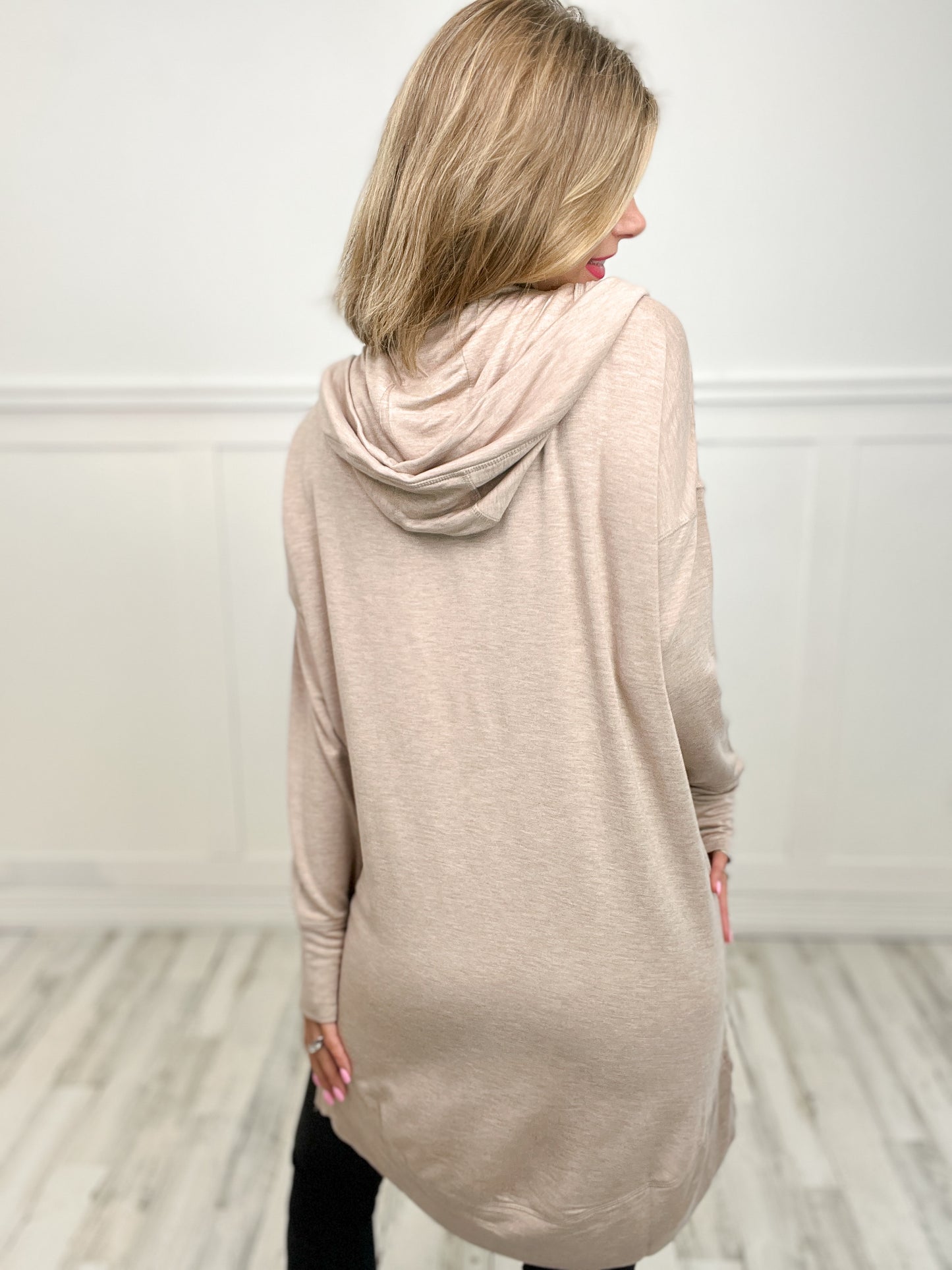 Longline Hooded Cardigan with Pockets