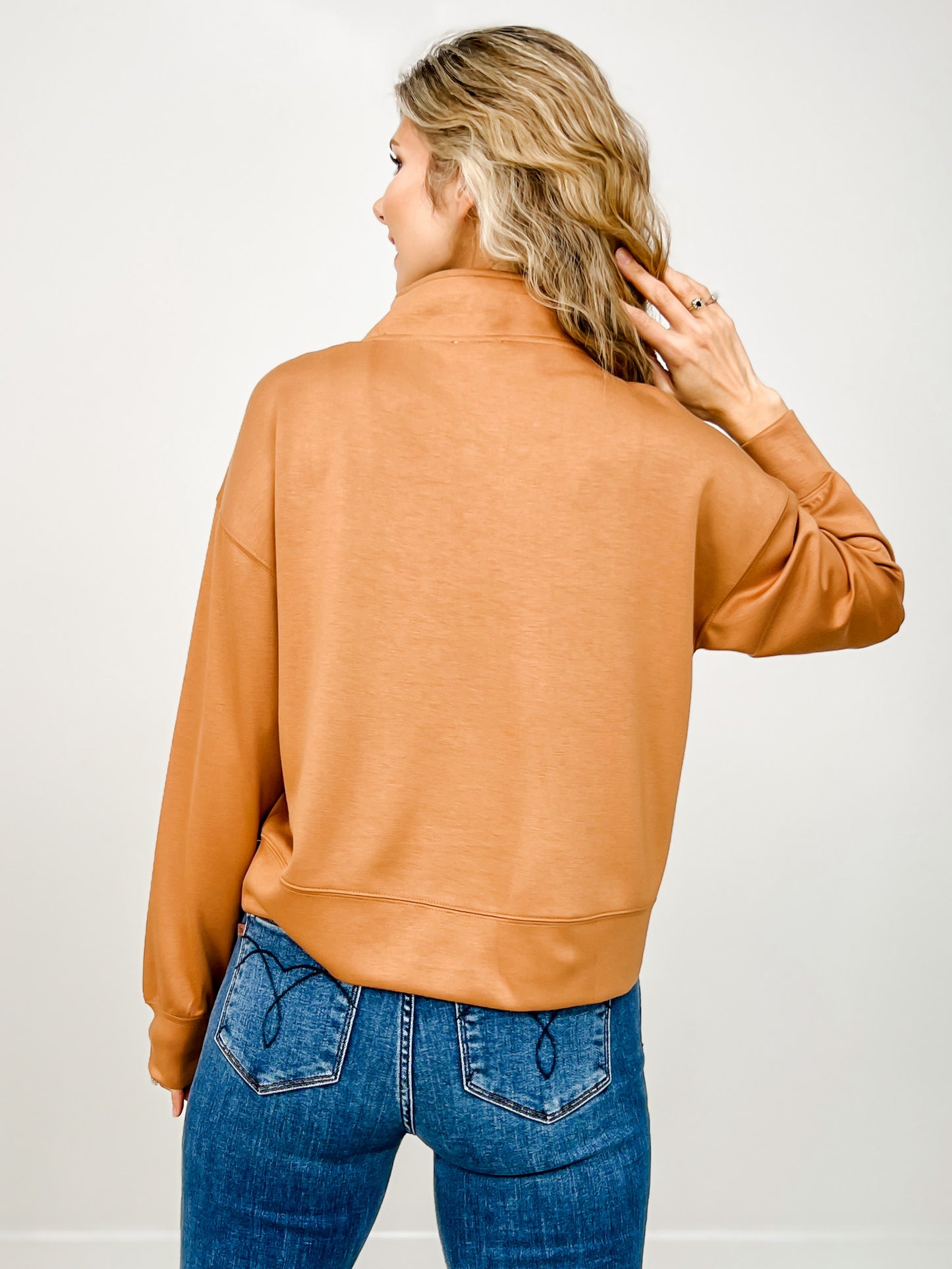 Long Sleeve Lightweight Top with Two-Button Tie Neckline