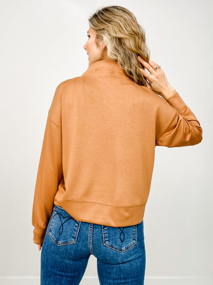 Long Sleeve Lightweight Top with Two-Button Tie Neckline