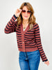 Button Down Front Striped Long Sleeve Cardigan