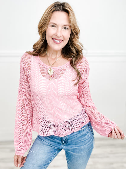 Vintage Wash Balloon Long Sleeve Cable Sweater