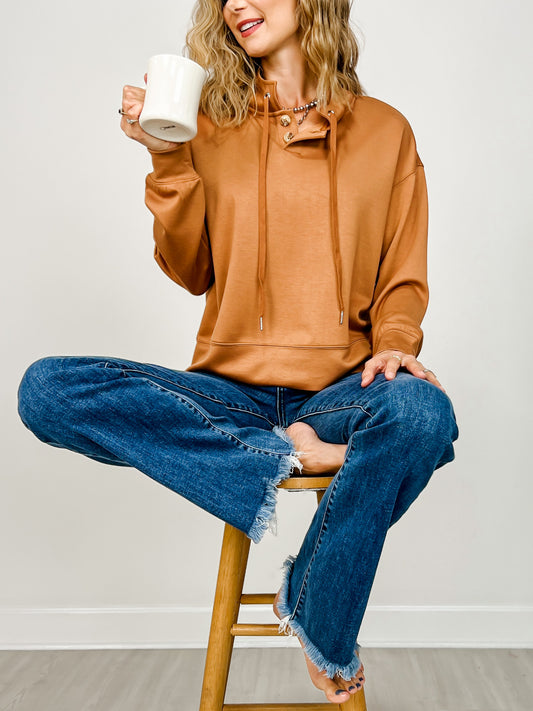 Long Sleeve Lightweight Top with Two-Button Tie Neckline