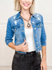 Risen Shirring Sleeve Cropped Denim Jacket