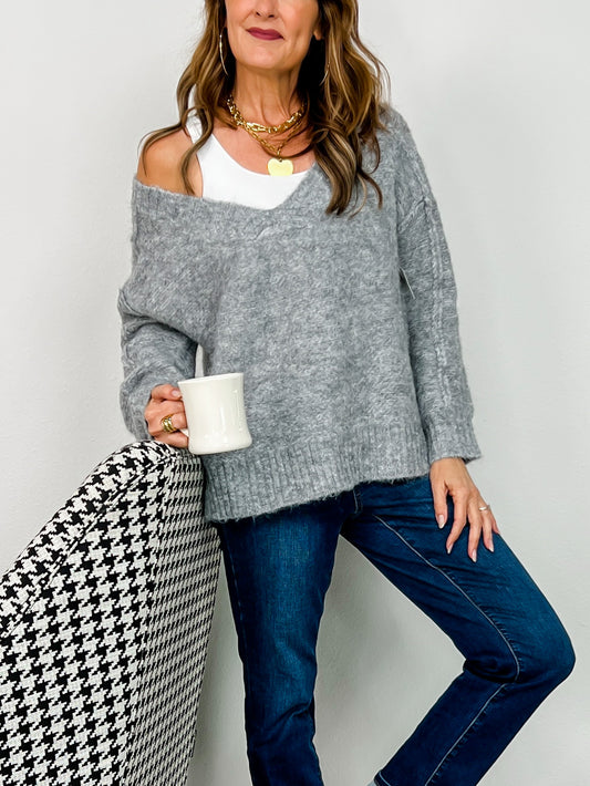 Loose Fit V-Neck Long Sleeve Knit Sweater
