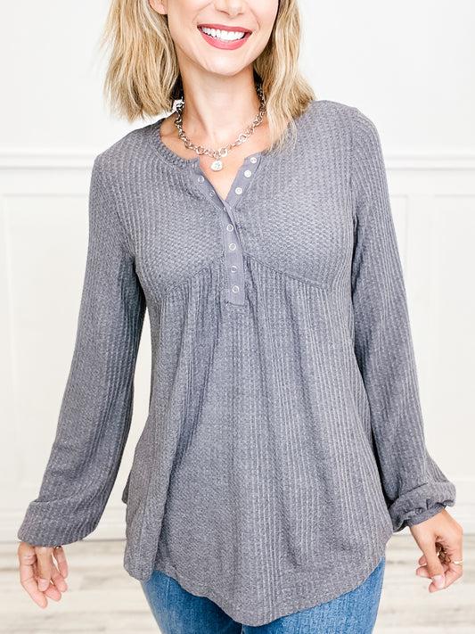 Long Sleeve Waffle Henley Top