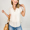 Striped Collared Pintuck Detail Cuff Sleeve Top