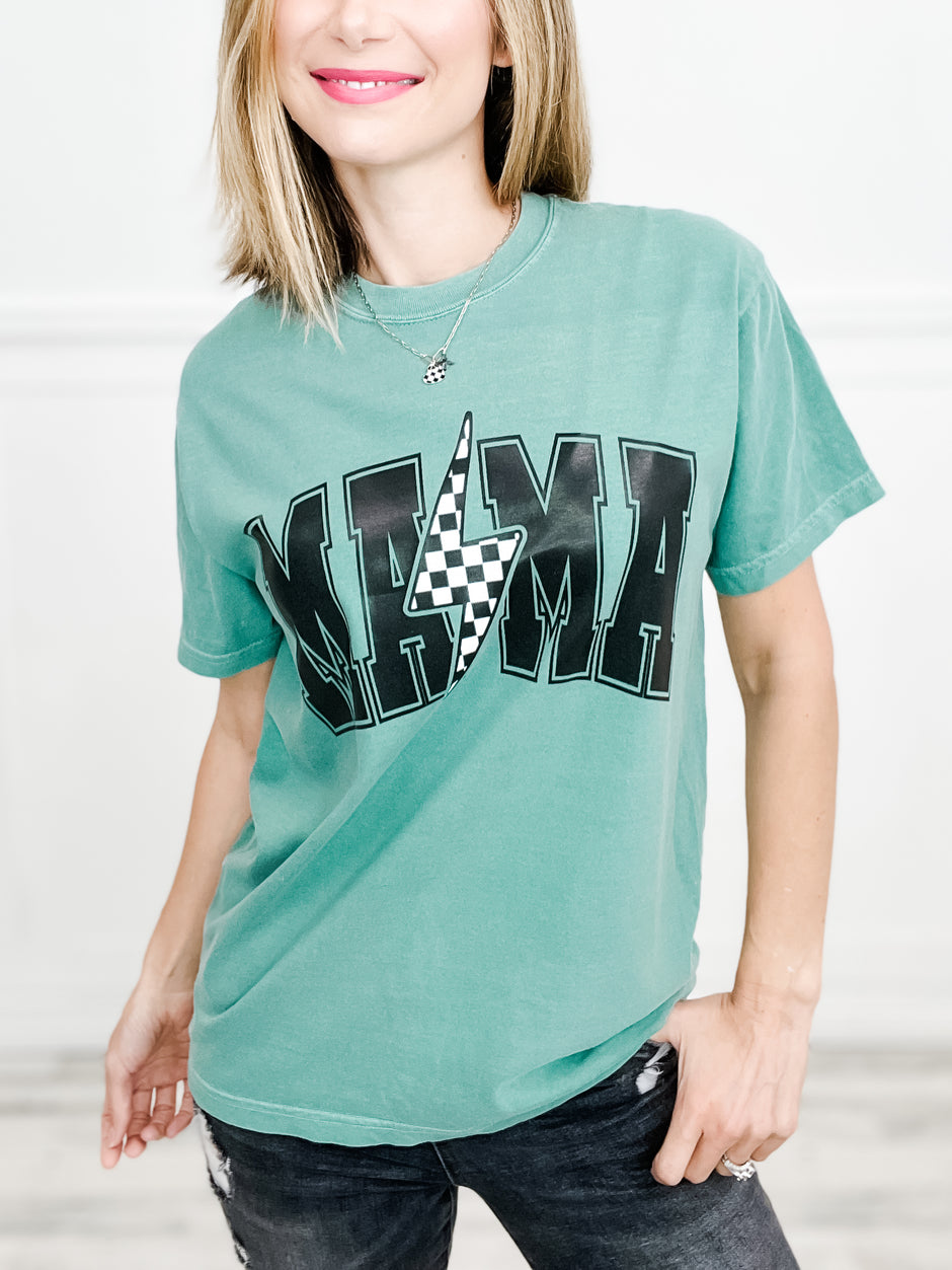 Mama Checkered Lightning Graphic Tee